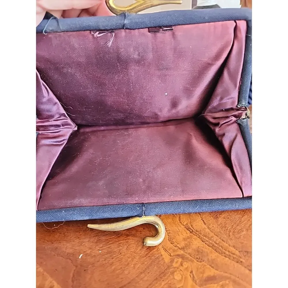 1940s Pleated Navy Blue Hand Bag, Purse, Evening Bag